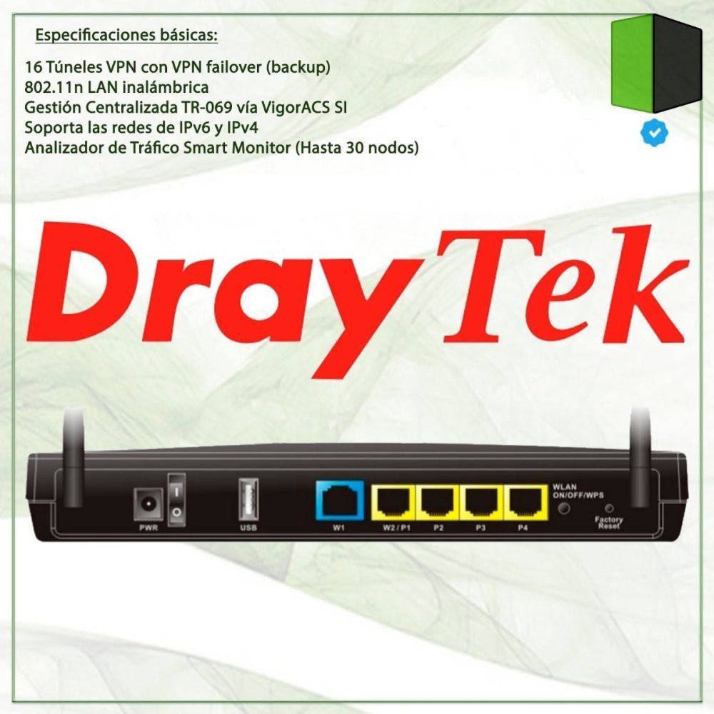 Router Draytek de Vigor 2912n Alámbrico 2.4GHz 5x RJ-45 Negro Vigor2912n