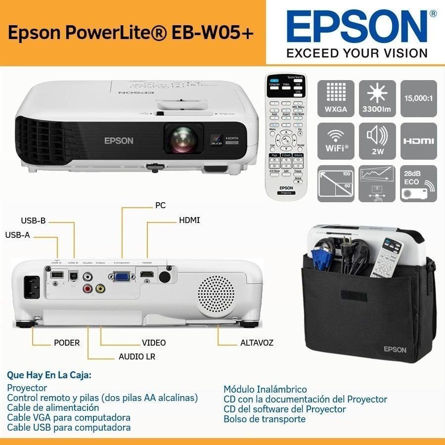 Proyector Portátil Epson PowerLite W05+ 3LCD V11H840021