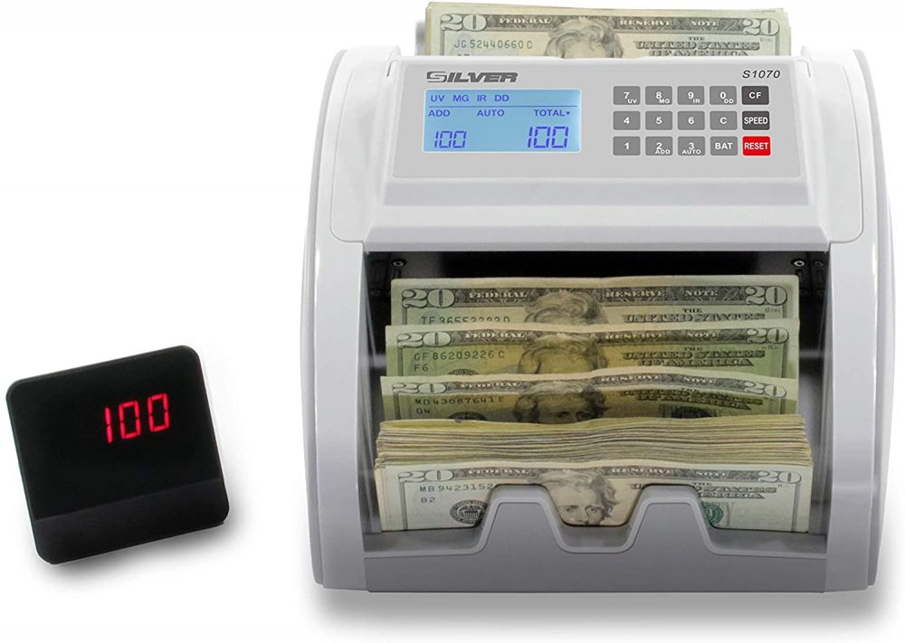 AccuBANKER S1070 - Contador de billetes compacto con detección de falsificación UV/MG/IR/DD, capacidad de contador de dinero de hasta 1.500...