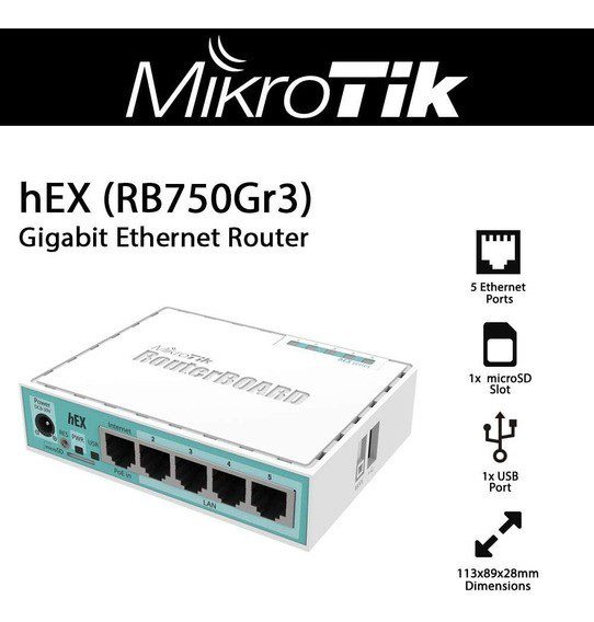 Ethernet ROUTER MIKROTIK 5PT GIGABITE RB750GR3