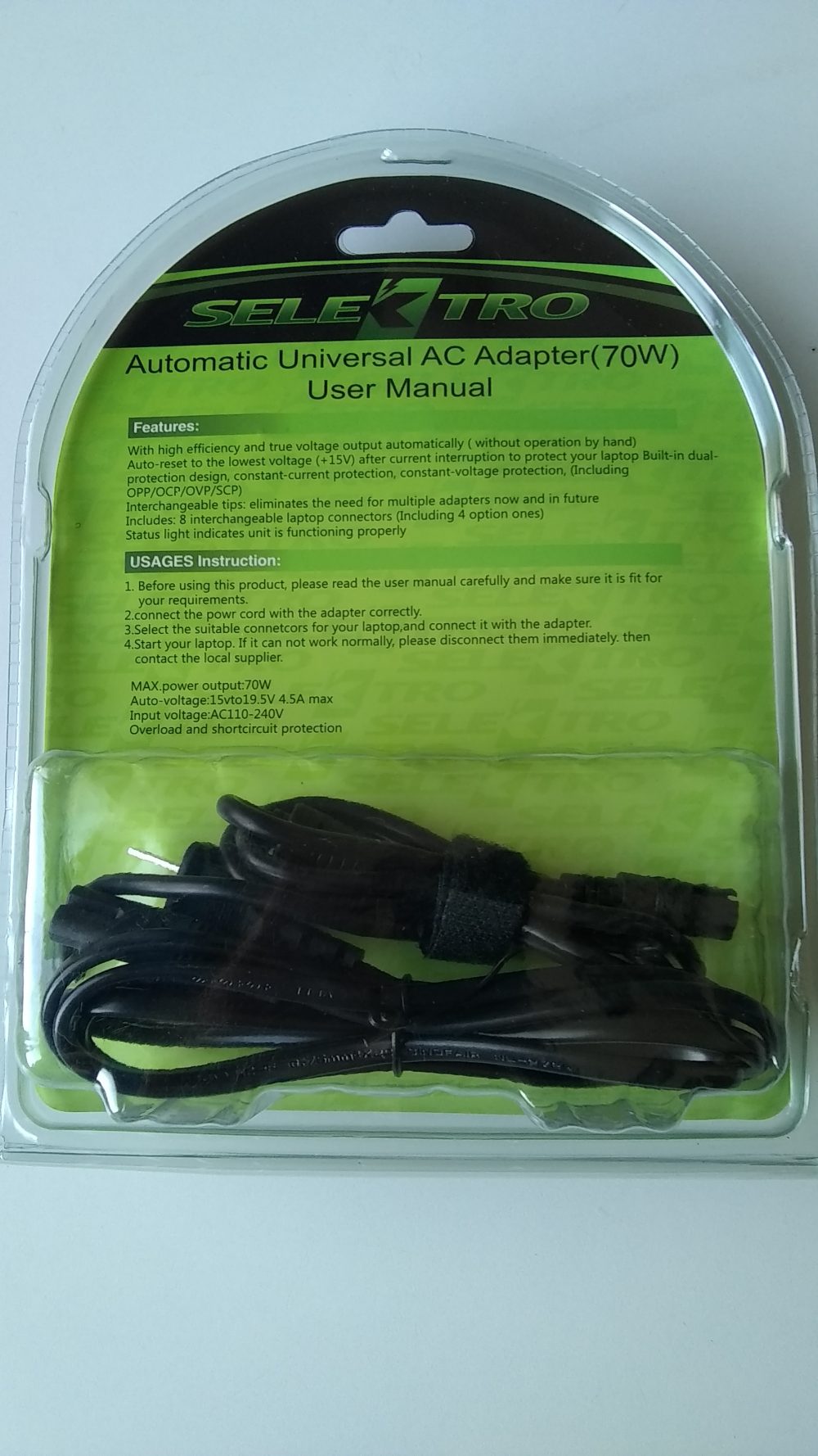 Mini adaptador universal de CA para netbook lvsun 70w LS-PAB70AA con entrada de 100-240v y salida de 8.4v-24v Color negro