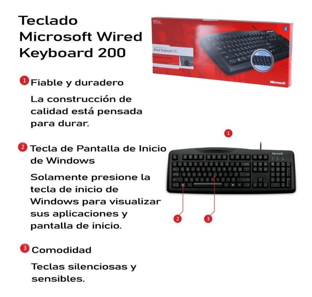 Teclado Básico Microsoft 200 Negro 6JH-00004