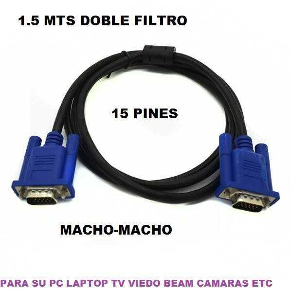 Cable VGA a VGA 1.5 m 15 Pines Doble Filtro Macho Macho PC