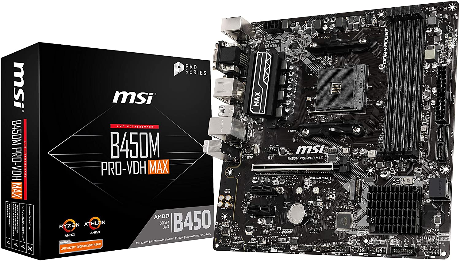 MSI ProSeries AMD Ryzen 2ND y 3ª generación AM4 M.2 USB 3 DDR4 D-Sub DVI HDMI Micro-ATX (B450M PRO-VDH Max)