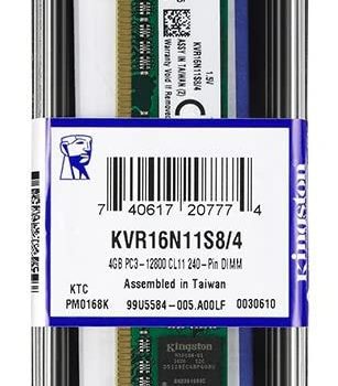 Kingston Value (KVR16N11S8/4) - Memoria RAM RAM (4 GB, 1600 MHz, PC3-12800 DDR3 no ECC CL11, DIMM SR x8, memoria RAM de 4 GB, 1600 MHz)