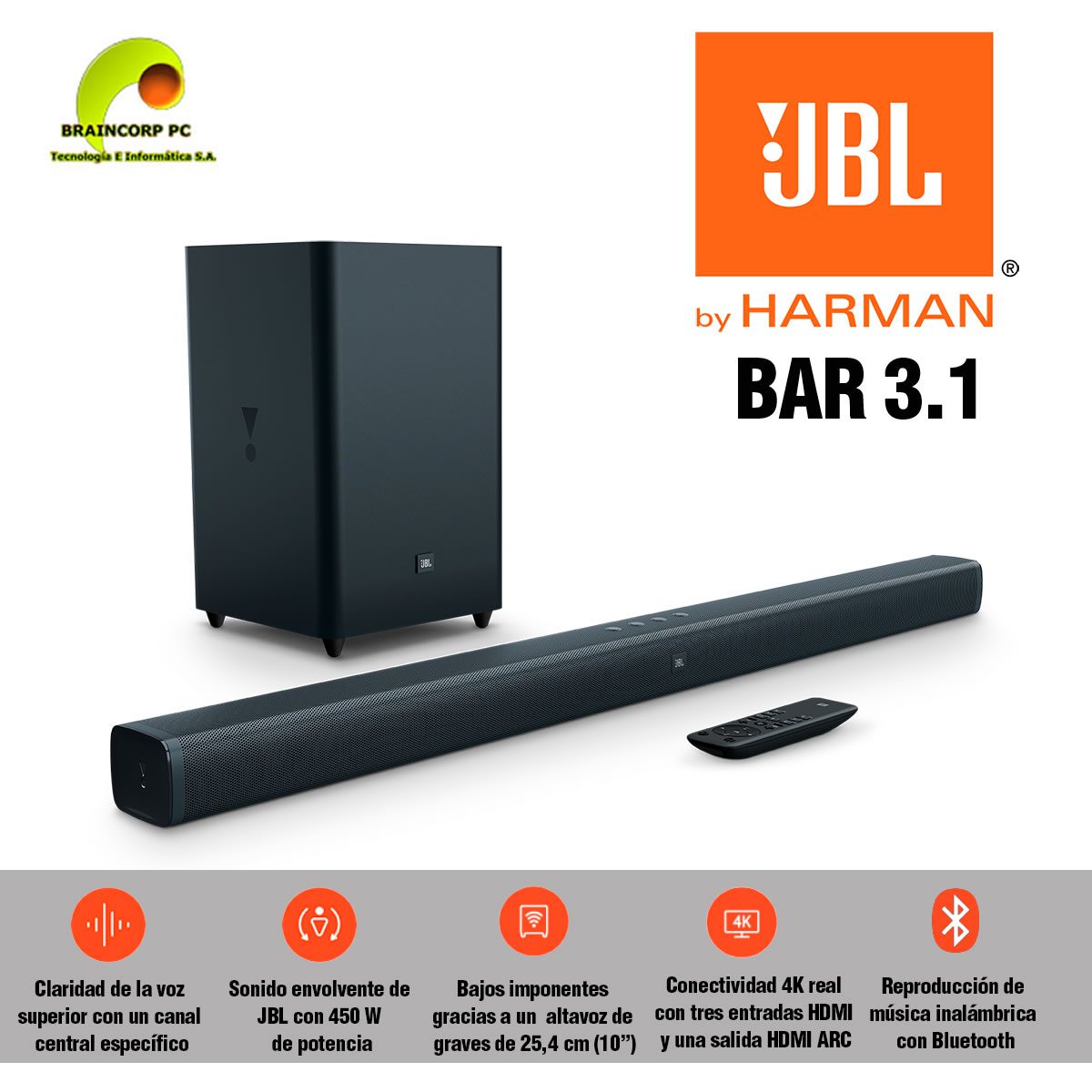 Barra De Sonido JBL 5.1 Con Subwoofer Inalámbrico