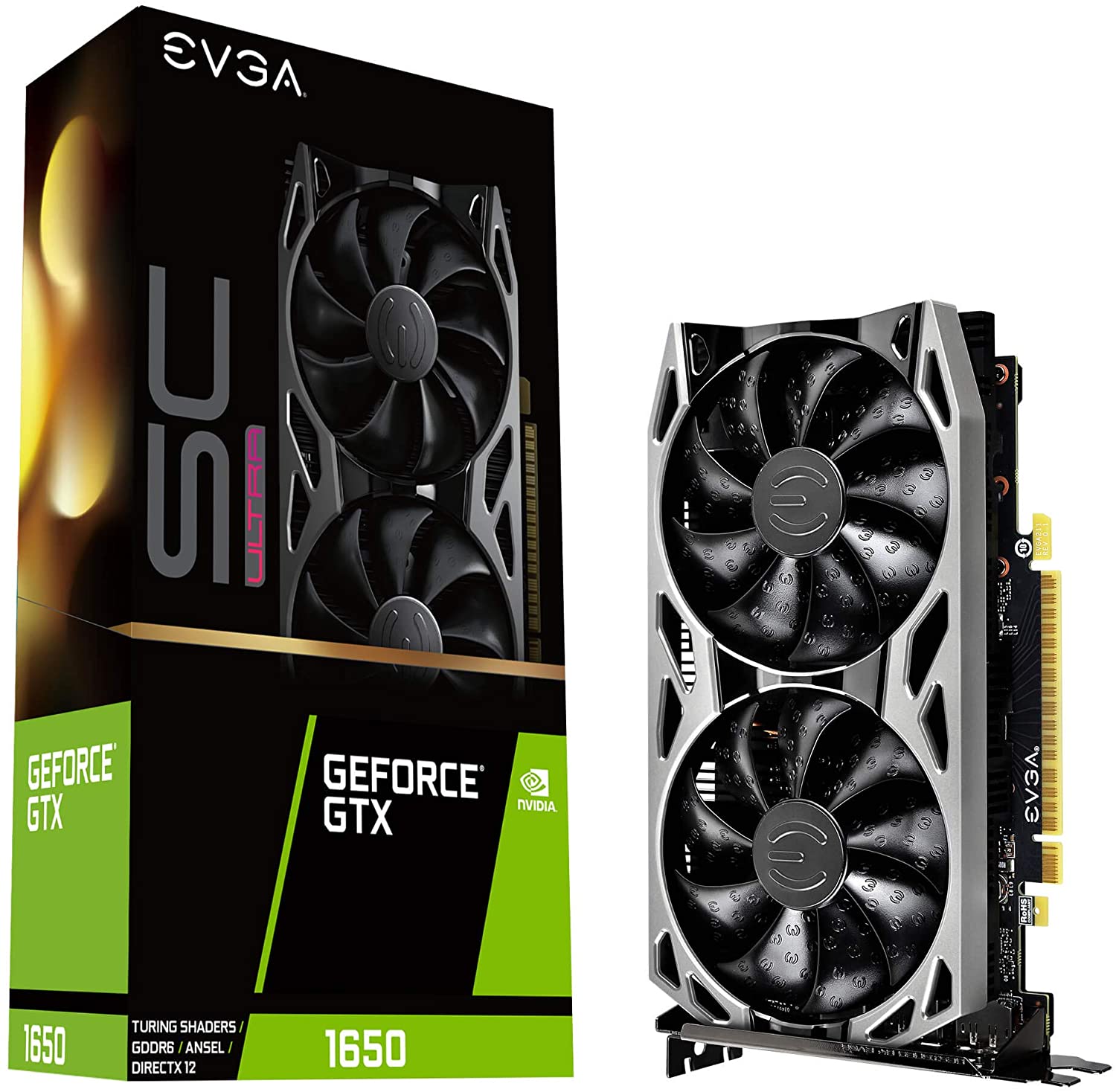 EVGA GeForce GTX 1650 SC Ultra Gaming GDDR6, 04G-P4-1257-KR, 4GB GDDR6, ventilador doble, placa trasera de metal