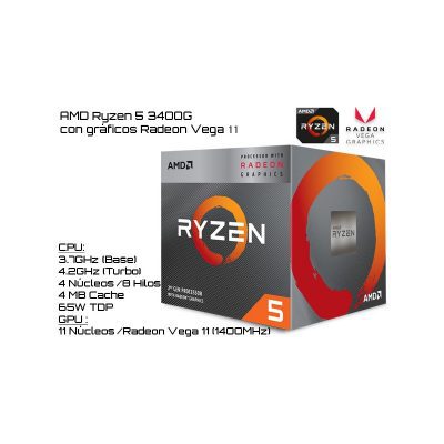 Procesador AMD Ryzen 5 3400G 3.7GHz RX Vega 11 YD3400C5FHBOX