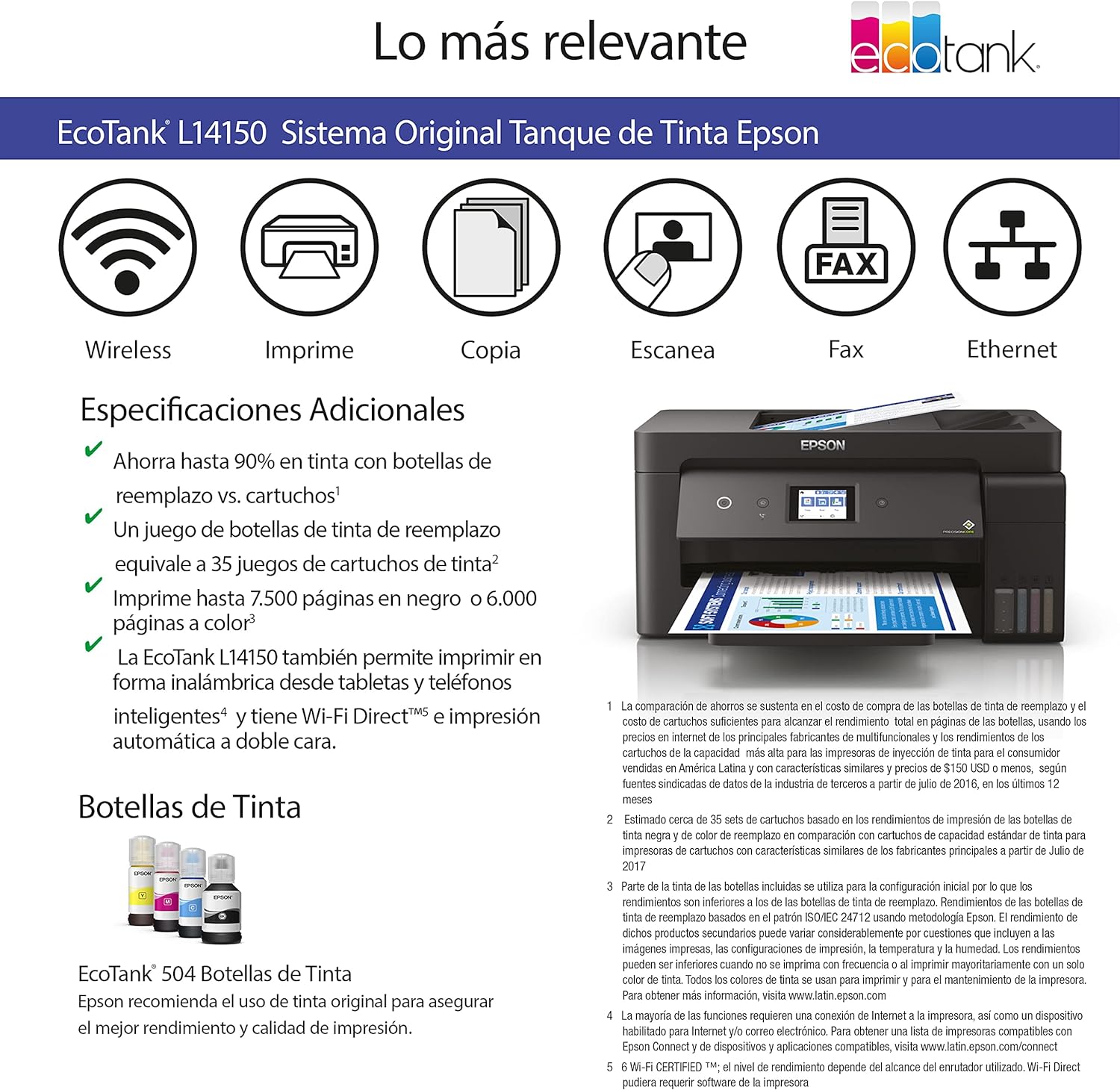 Impresora a3 multifuncional epson ecotank l14150 wifi adf dúplex