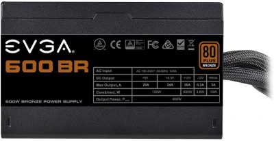 FUENTE PODER EVGA 600W BR 80 PLUS BRONZE ATX 100-BR-0600-K1