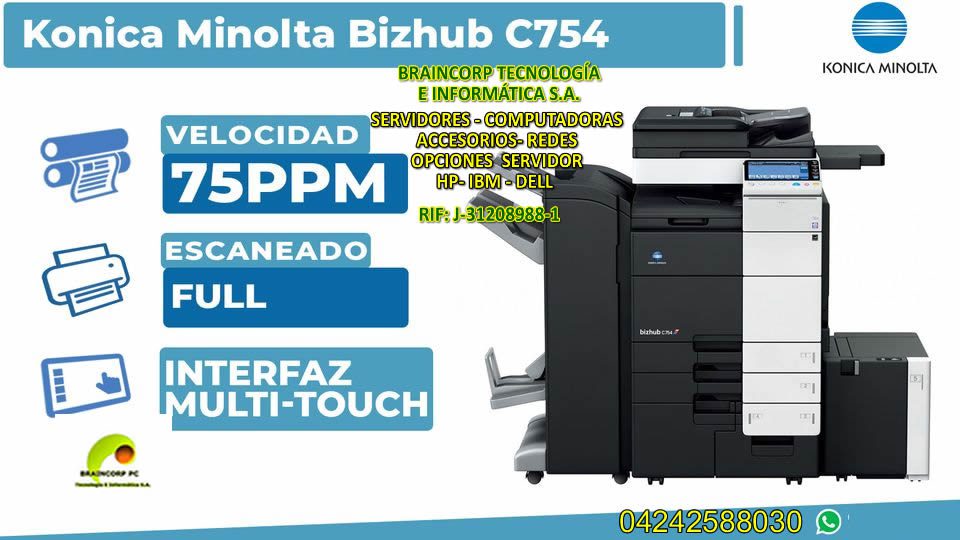 Konica Minolta Bizhub C754 Color A3 Laser MFP Printer Copier Scanner 75 PPM