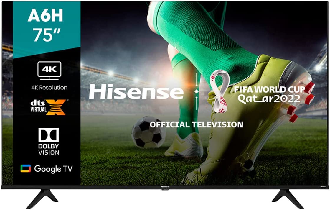Hisense - Televisión Smart 75A6H serie A6, de 75 pulgadas, con resolución  4K UHD, con Google TV, control remoto de voz, Dolby Vision HDR, DTS Virtual