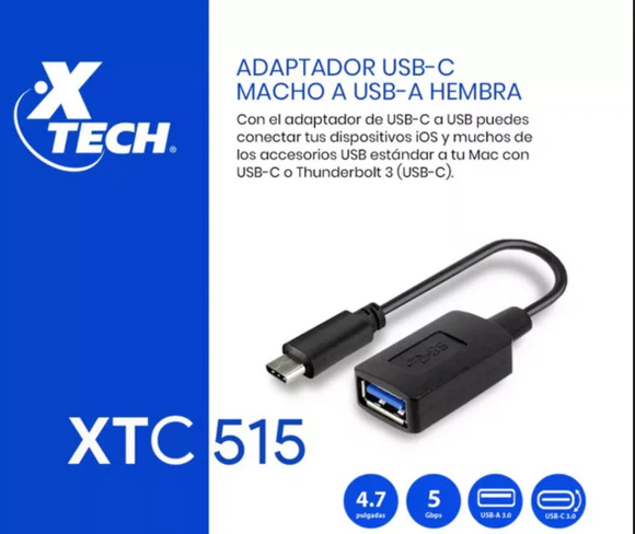 XTECH ADAPTADOR TIPO C MACHO A USB 3.0 HEMBRA XTC-515
