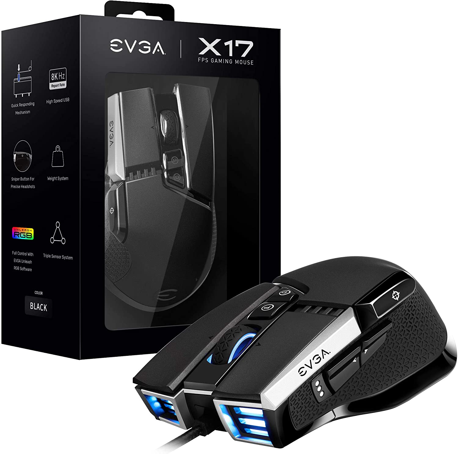EVGA X17 Mouse para juegos 16.000 DPI USB 903-W1-17BK-K