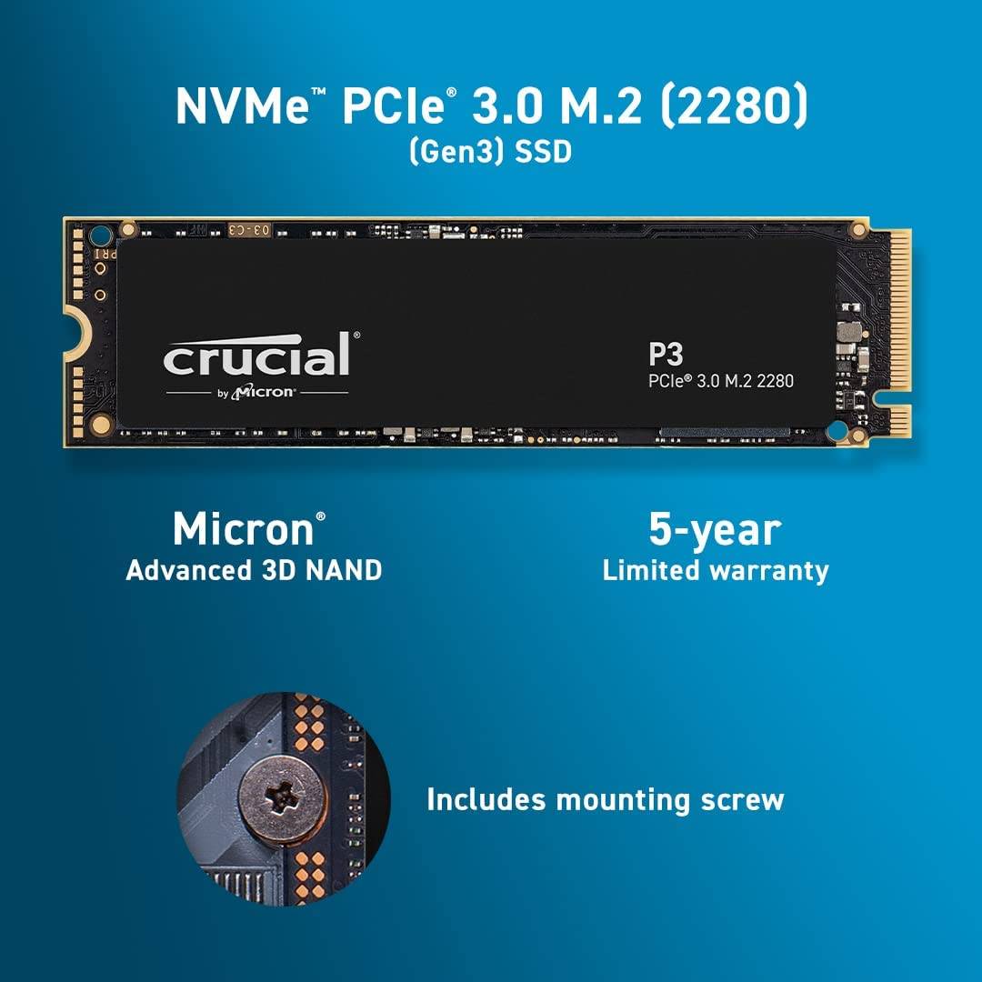 Crucial P3 SSD PCIe Gen3 3D NAND NVMe M.2 de 500 GB CT500P3SSD8