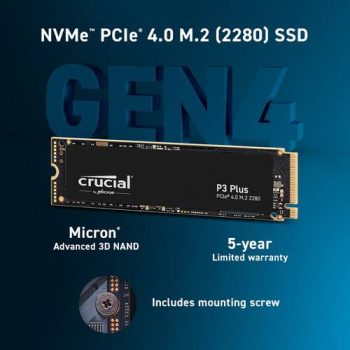 Crucial 4TB P3 Plus NVMe PCIe 4.0 M.2 Internal SSD CT4000P3PSSD8