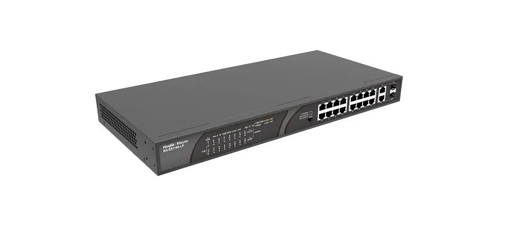 Ruijie-Reyee RG-ES118S-LP Conmutador PoE/PoE+ no administrado de 16 puertos con 2 puertos Gigabit SFP Combo Uplink