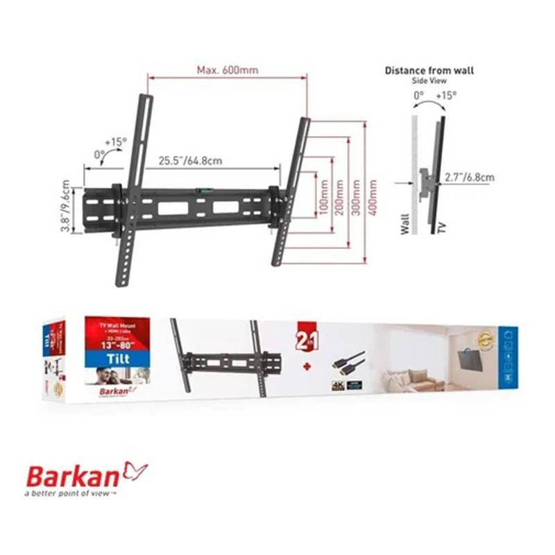BARKAN BASE INCLINABLE 2 in 1 13"A 80" CABLE HDMI CHD410