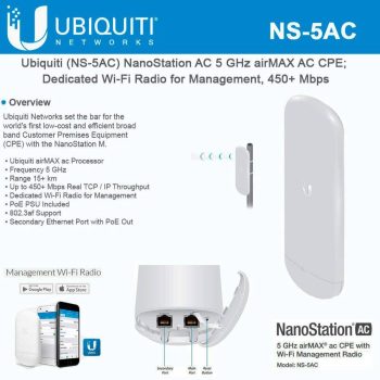 Ubiquiti NanoStation AC 5GHz airMAX AC CPE NS-5AC-US