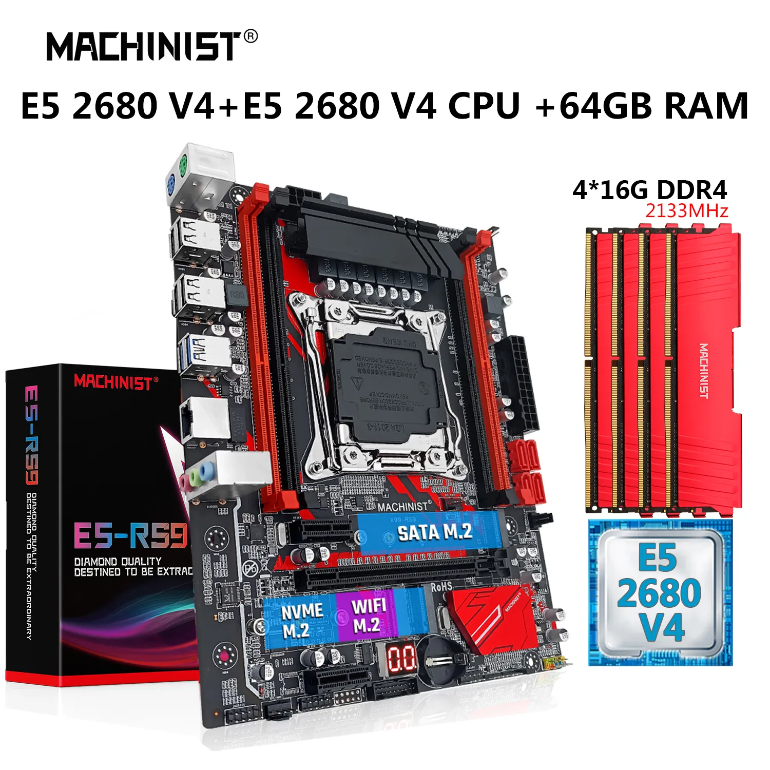 MACHINIST-Kit Server/Gamer X99 Xeon E5 2680 V4 64GB DDR4