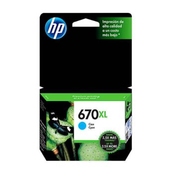 HP Cartucho de tinta 670XL Cian CZ118AL