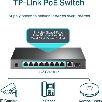 TP-LINK Switch Gigabit de 10 puertos con PoE TL-SG1210P