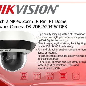 Hikvision CAMARA TIPO MINI PTZ 2" IP 2MP 4x ZOOM DS-2DE2A204IW-DE3