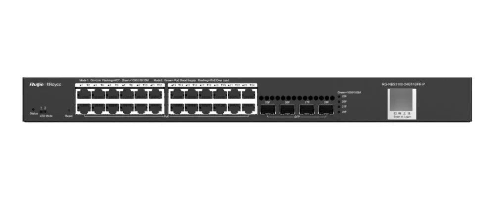 RUIJIE 24X PUERTOS GB POE+ 370W + 4 SFP 1GB RG-NBS3100-24GT4SFP-P