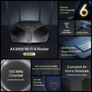 MERCUSYS MR80X Router Wi-Fi 6 de Doble Banda AX3000 MR80X