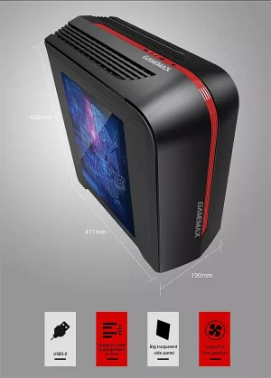 GAMEMAX H601 CASE MATX NEGRO-ROJO 2xUSB CENTAURI BR