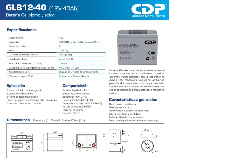 CDP BATERIA INVERSOR XVC-712 199 X 166 X 171M GLB12/40