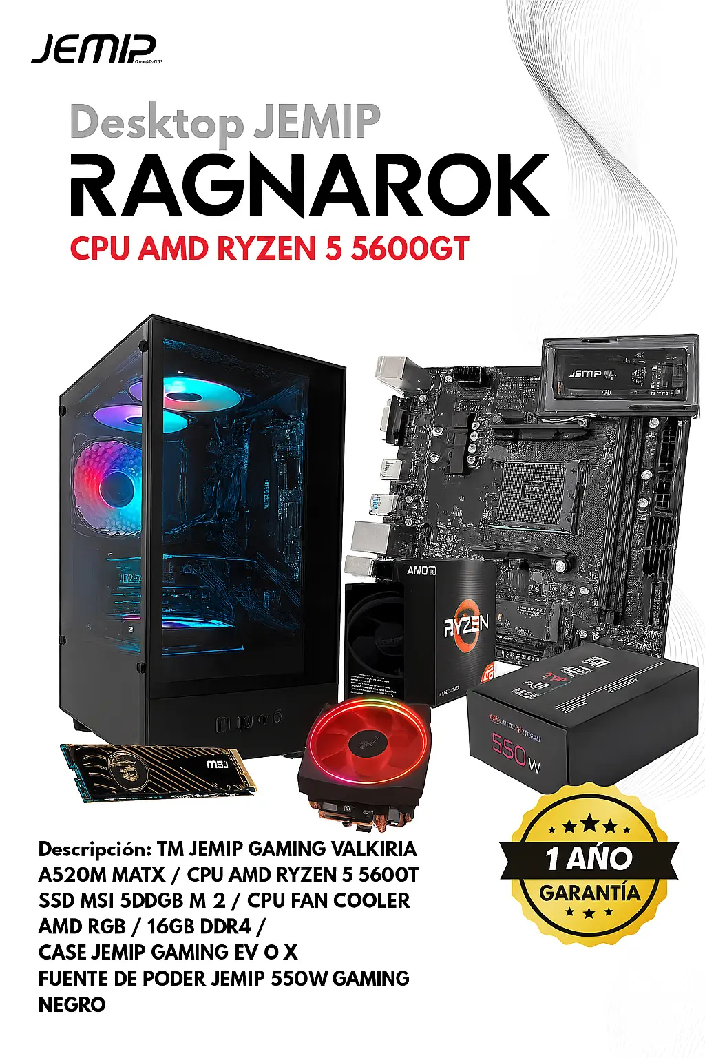 JEMIP RAGNAROK RYZEN 5 5600GT 16GB DDR4 500GB M.2 RAGNAROK JEMIP RAGNAROK RYZEN 5 5600GT 16GB DDR4 500GB M.2 RAGNAROK